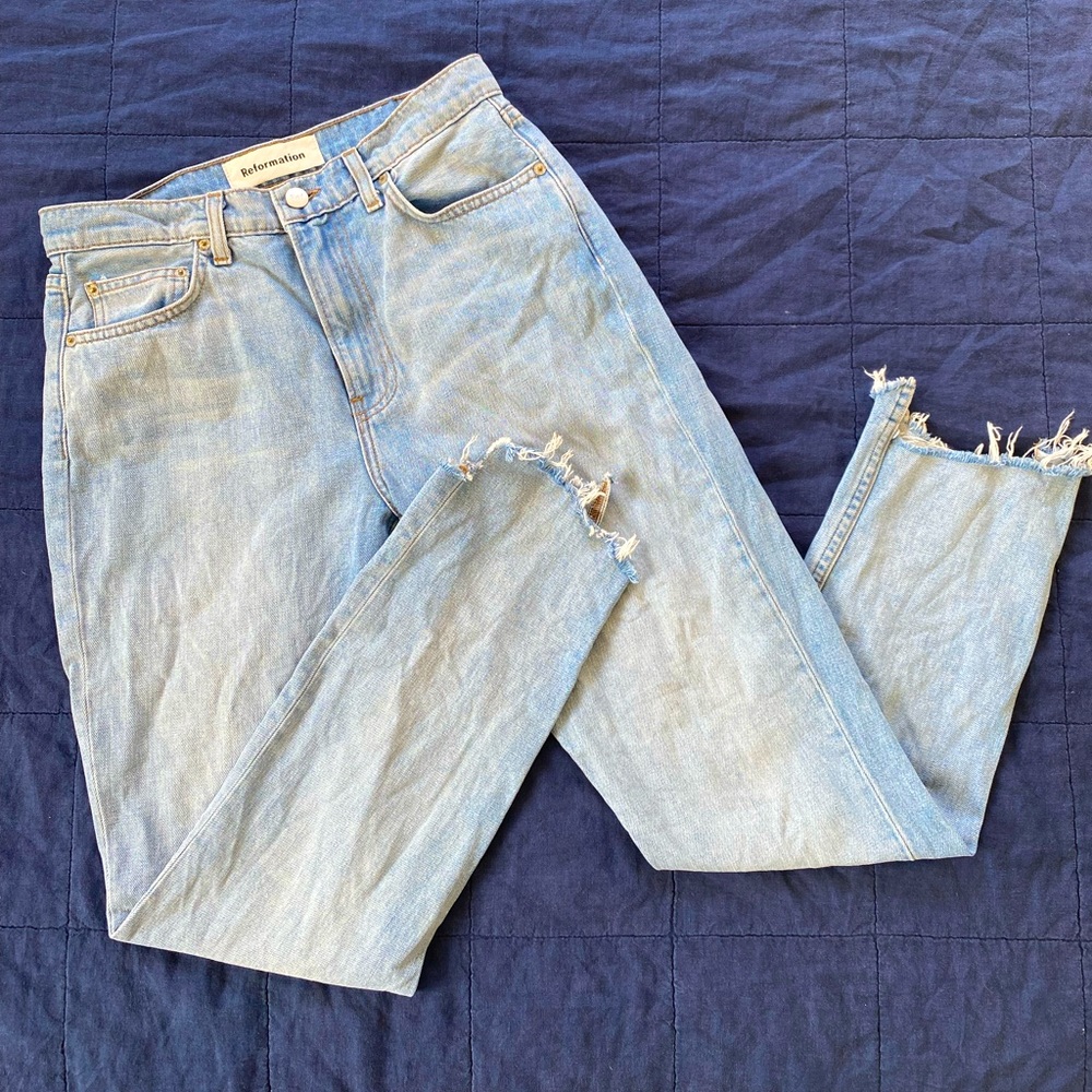 Reformation Raw Asymmetrical Hem Jeans